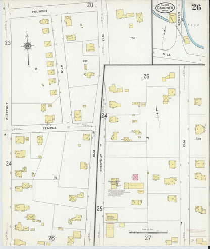 Sanborn Fire Insurance Map from Gardner, Worcester County, Massachusetts (1909), Sheet #0026 - Complete Map Set gallery image, historic Sanborn map, vintage wall art, Massachusetts Massachusetts