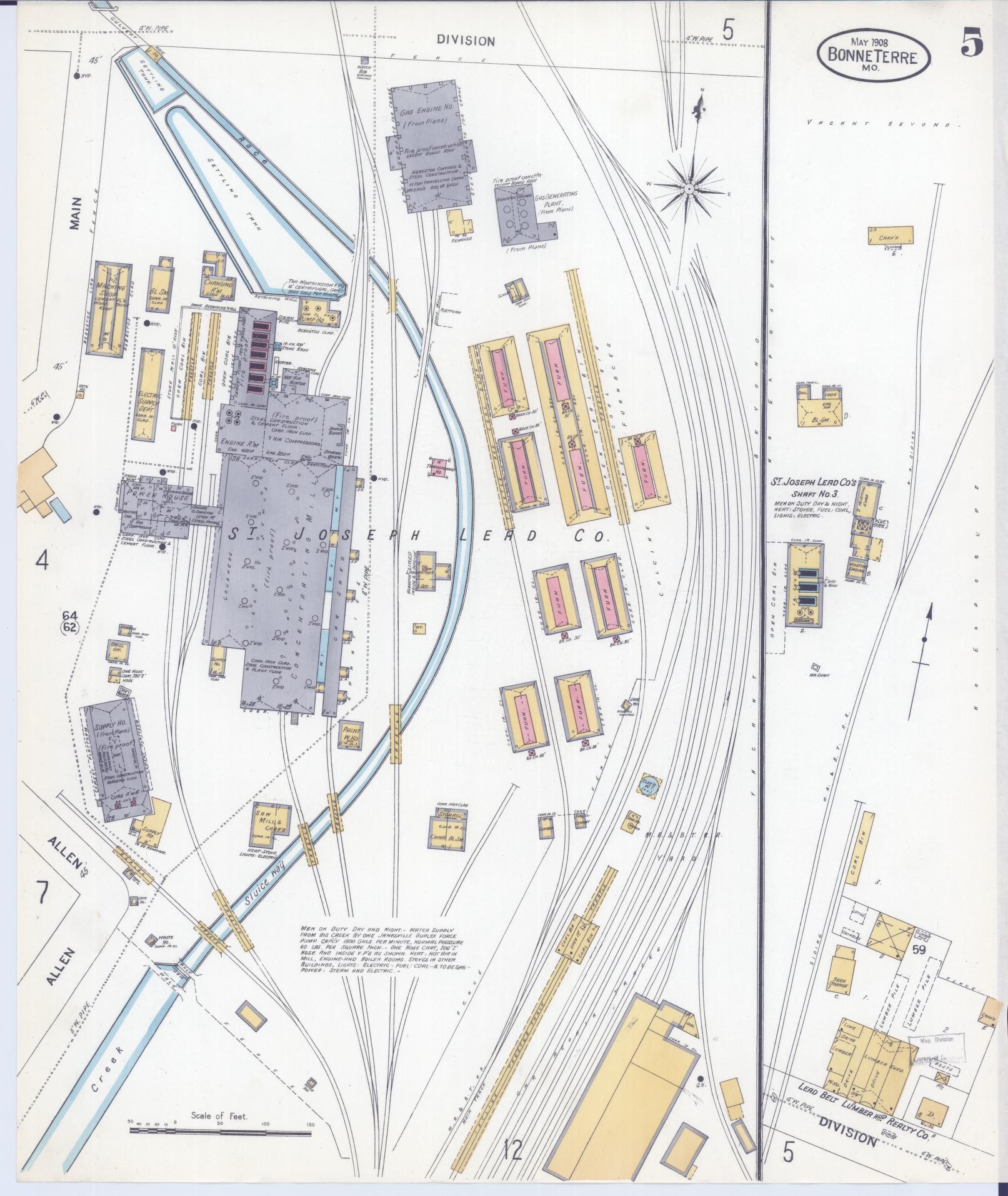Sanborn Fire Insurance Map from Bonne Terre, Saint Francois County, Missouri (1908), Sheet #0005 - Complete Map Set gallery image, historic Sanborn map, vintage wall art, Missouri Missouri