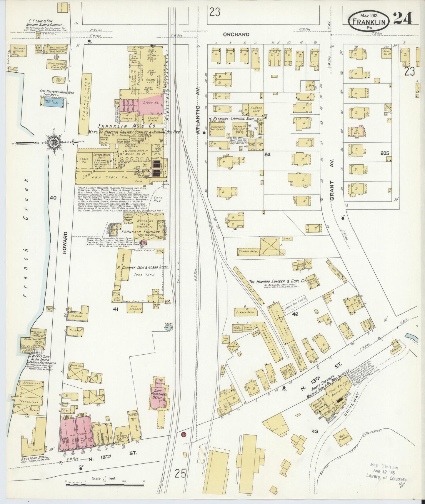 Sanborn Fire Insurance Map from Franklin, Venango County, Pennsylvania (1912), Sheet #0024 - Historic Sanborn Fire Insurance Map Print, vintage old map wall art, antique decor, genealogy gift, Pennsylvania Pennsylvania map