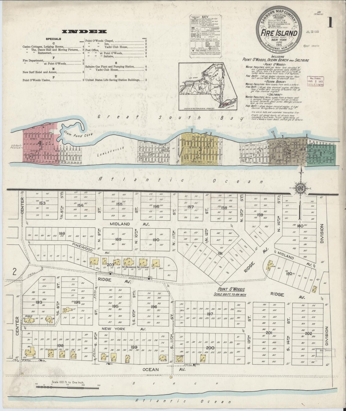 Sanborn Fire Insurance Map from Fire Island, Suffolk County, New York. (1915) – Historic Sanborn Fire Insurance Map Print