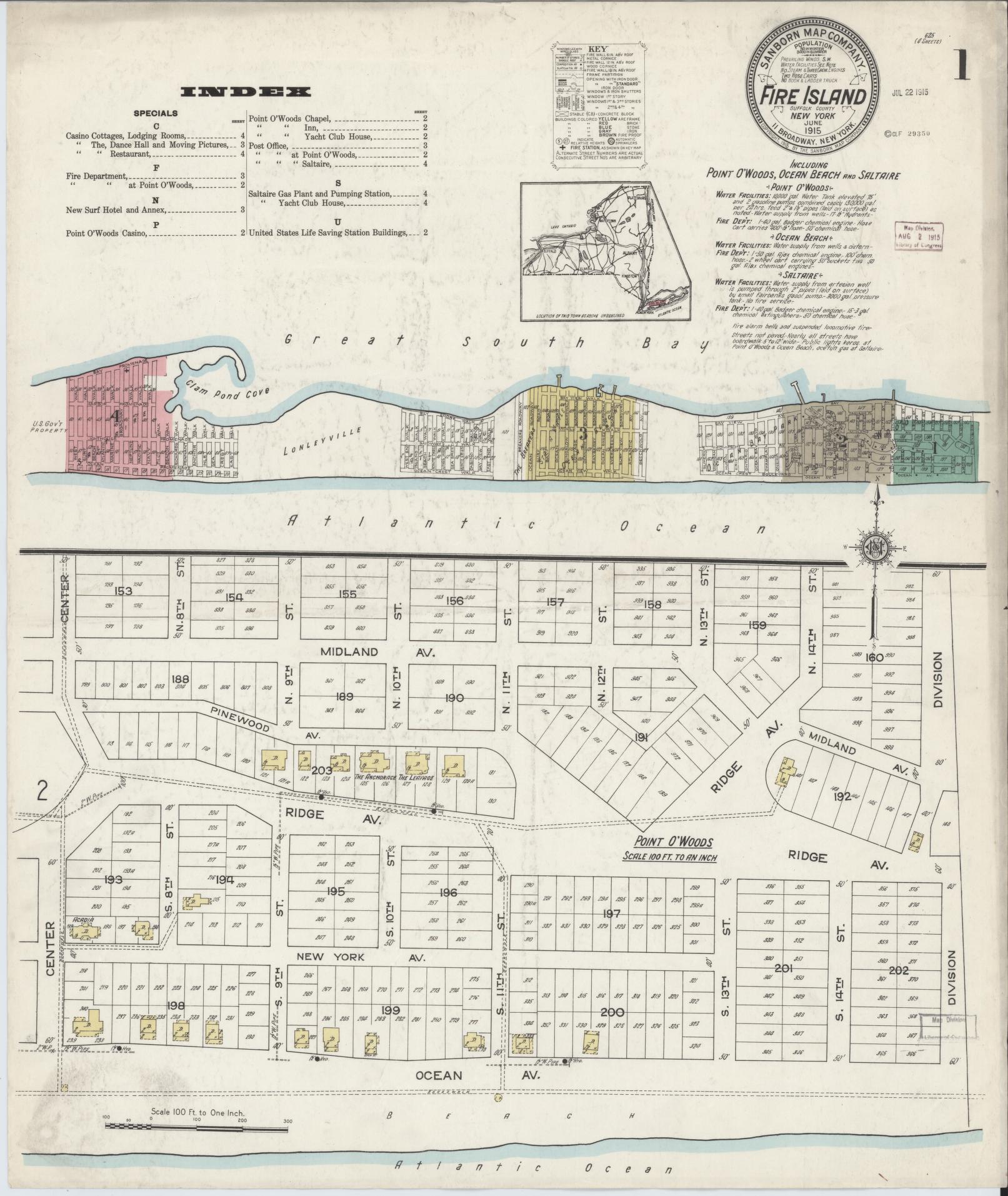 Sanborn Fire Insurance Map from Fire Island, Suffolk County, New York. (1915) – Historic Sanborn Fire Insurance Map Print
