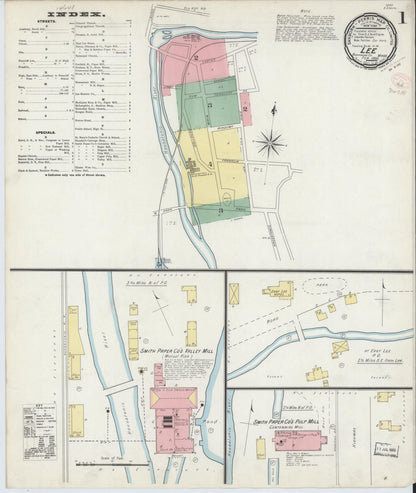 Sanborn Fire Insurance Map from Lee, Berkshire County, Massachusetts (1895), Sheet #0001 - Historic Sanborn Fire Insurance Map Print, vintage old map wall art, antique decor, genealogy gift, Massachusetts Massachusetts map