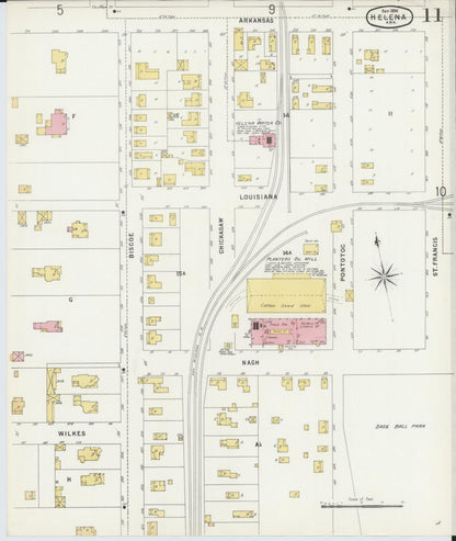 Sanborn Fire Insurance Map from Helena, Phillips County, Arkansas (1896), Sheet #0011 - Complete Map Set gallery image, historic Sanborn map, vintage wall art, Arkansas Arkansas