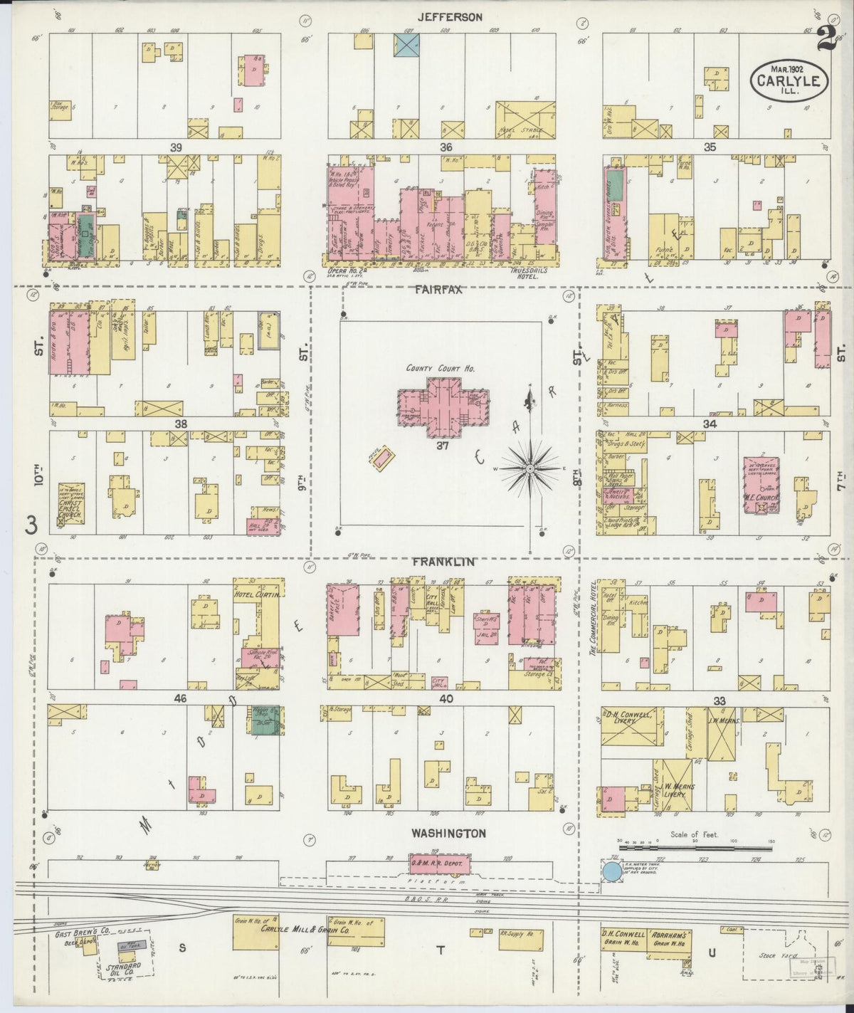 Sanborn Fire Insurance Map from Carlyle, Clinton County, Illinois (1902), Sheet #0002 - Complete Map Set gallery image, historic Sanborn map, vintage wall art, Illinois Illinois
