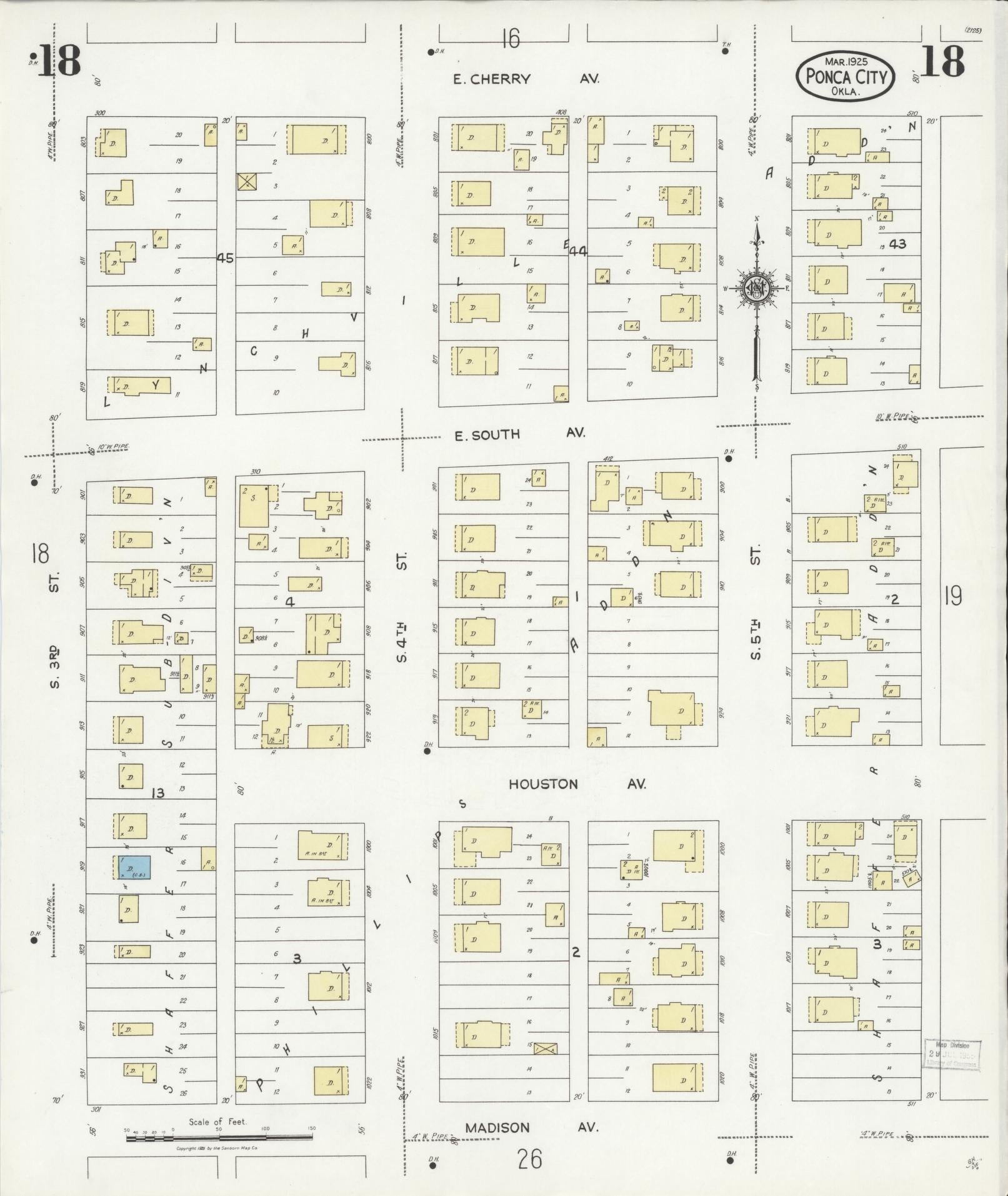 Sanborn Fire Insurance Map from Ponca City, Kay County, Oklahoma (1925), Sheet #0018 - Historic Sanborn Fire Insurance Map Print, vintage old map wall art, antique decor, genealogy gift, Oklahoma Oklahoma map