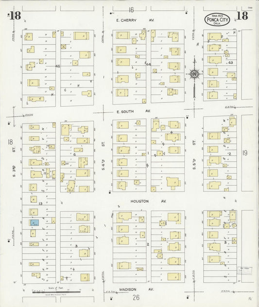 Sanborn Fire Insurance Map from Ponca City, Kay County, Oklahoma (1925), Sheet #0018 - Historic Sanborn Fire Insurance Map Print, vintage old map wall art, antique decor, genealogy gift, Oklahoma Oklahoma map