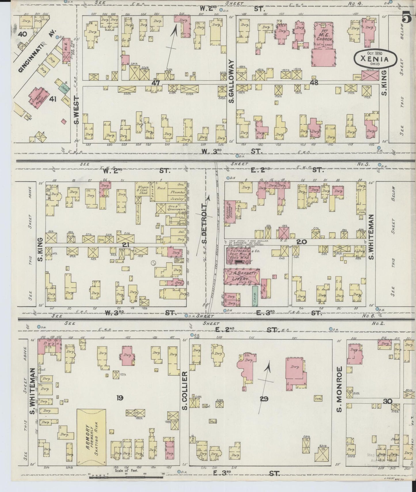 Sanborn Fire Insurance Map from Xenia, Greene County, Ohio (1890), Sheet #0005 - Historic Sanborn Fire Insurance Map Print, vintage old map wall art, antique decor, genealogy gift, Ohio Ohio map