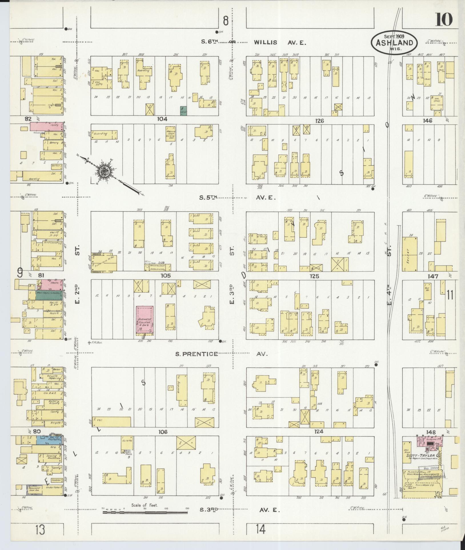 Sanborn Fire Insurance Map from Ashland, Ashland County, Wisconsin (1909), Sheet #0010 - Complete Map Set gallery image, historic Sanborn map, vintage wall art, Wisconsin Wisconsin