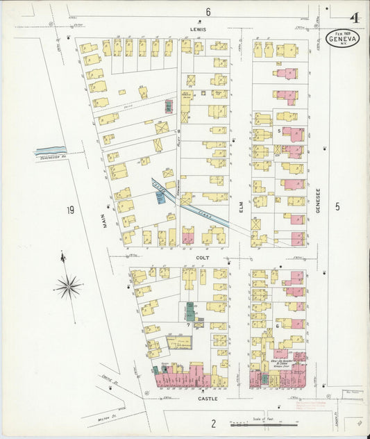 Sanborn Fire Insurance Map from Geneva, Ontario County, New York (1909), Sheet #0004 - Historic Sanborn Fire Insurance Map Print, vintage old map wall art, antique decor, genealogy gift, New York New York map