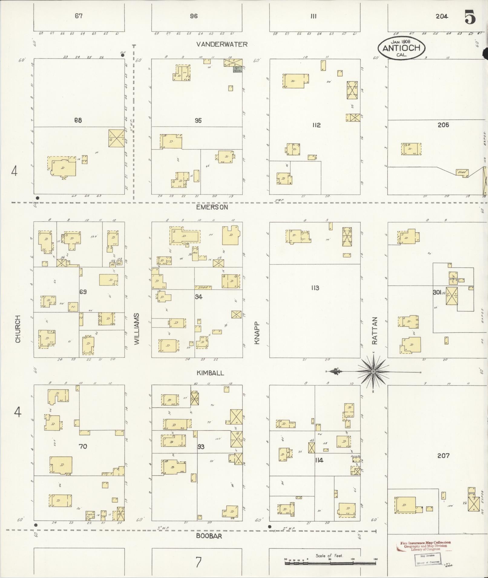 Sanborn Fire Insurance Map from Antioch, Contra Costa County, California (1908), Sheet #0005 - Historic Sanborn Fire Insurance Map Print, vintage old map wall art, antique decor, genealogy gift, California California map