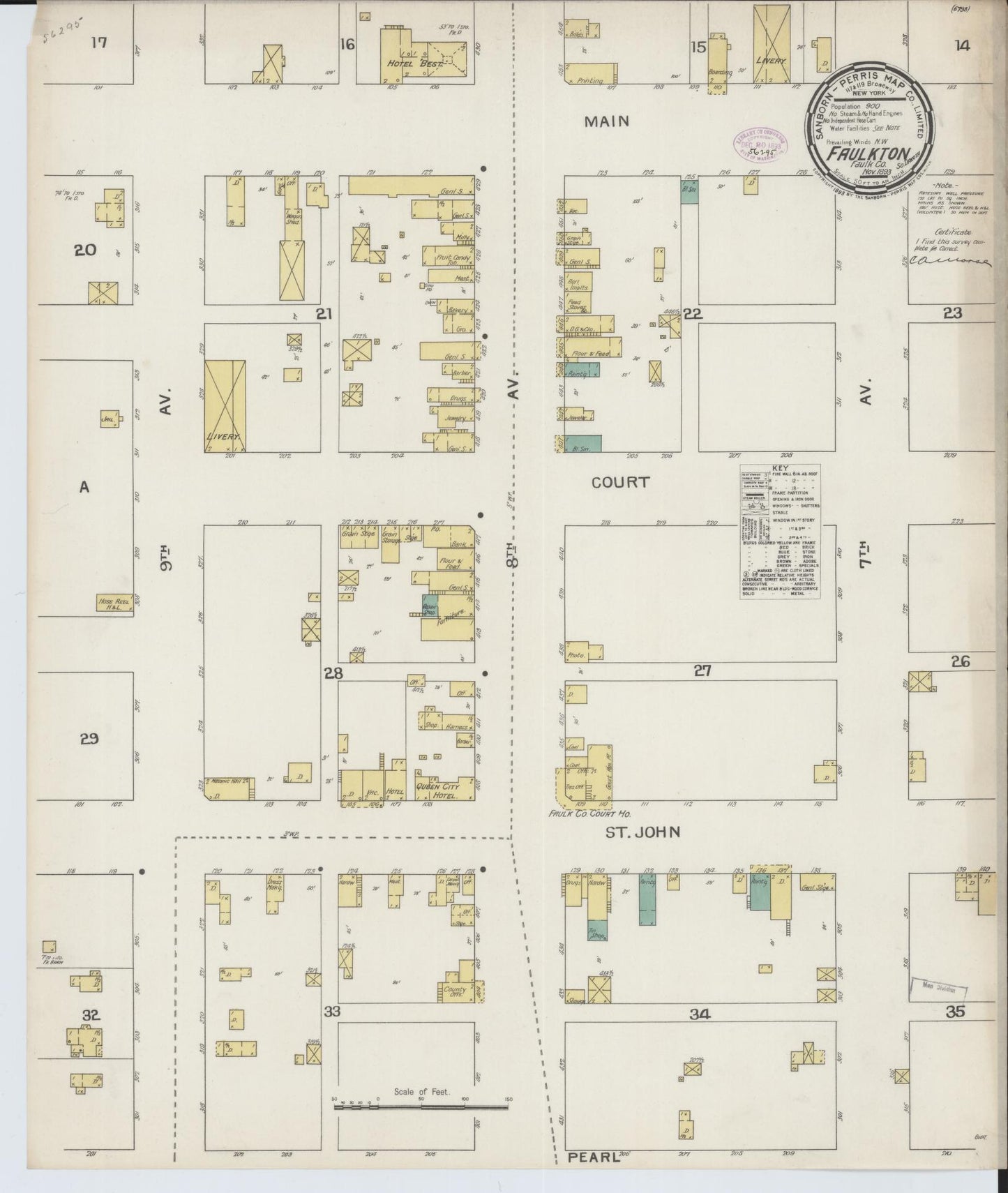 Sanborn Fire Insurance Map from Faulkton, Faulk County, South Dakota (1893), Sheet #0001 - Historic Sanborn Fire Insurance Map Print, vintage old map wall art, antique decor, genealogy gift, South Dakota South Dakota map