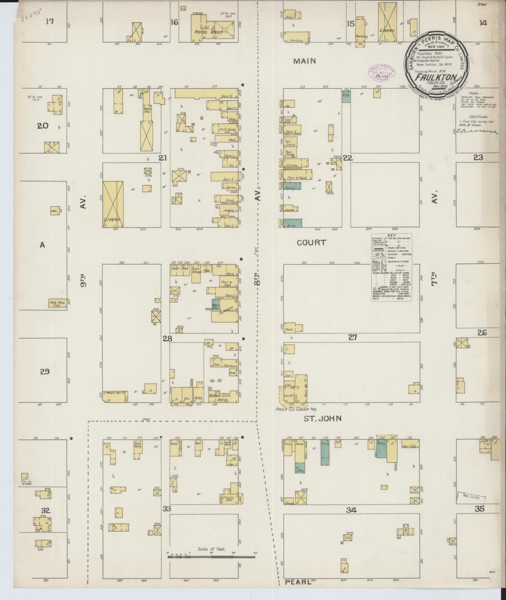 Sanborn Fire Insurance Map from Faulkton, Faulk County, South Dakota (1893), Sheet #0001 - Historic Sanborn Fire Insurance Map Print, vintage old map wall art, antique decor, genealogy gift, South Dakota South Dakota map