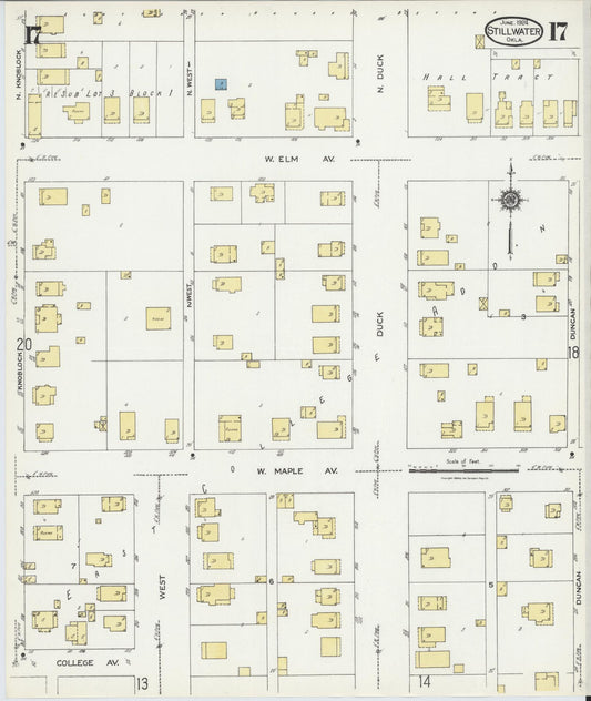 Sanborn Fire Insurance Map from Stillwater, Payne County, Oklahoma (1924), Sheet #0017 - Historic Sanborn Fire Insurance Map Print, vintage old map wall art, antique decor, genealogy gift, Oklahoma Oklahoma map