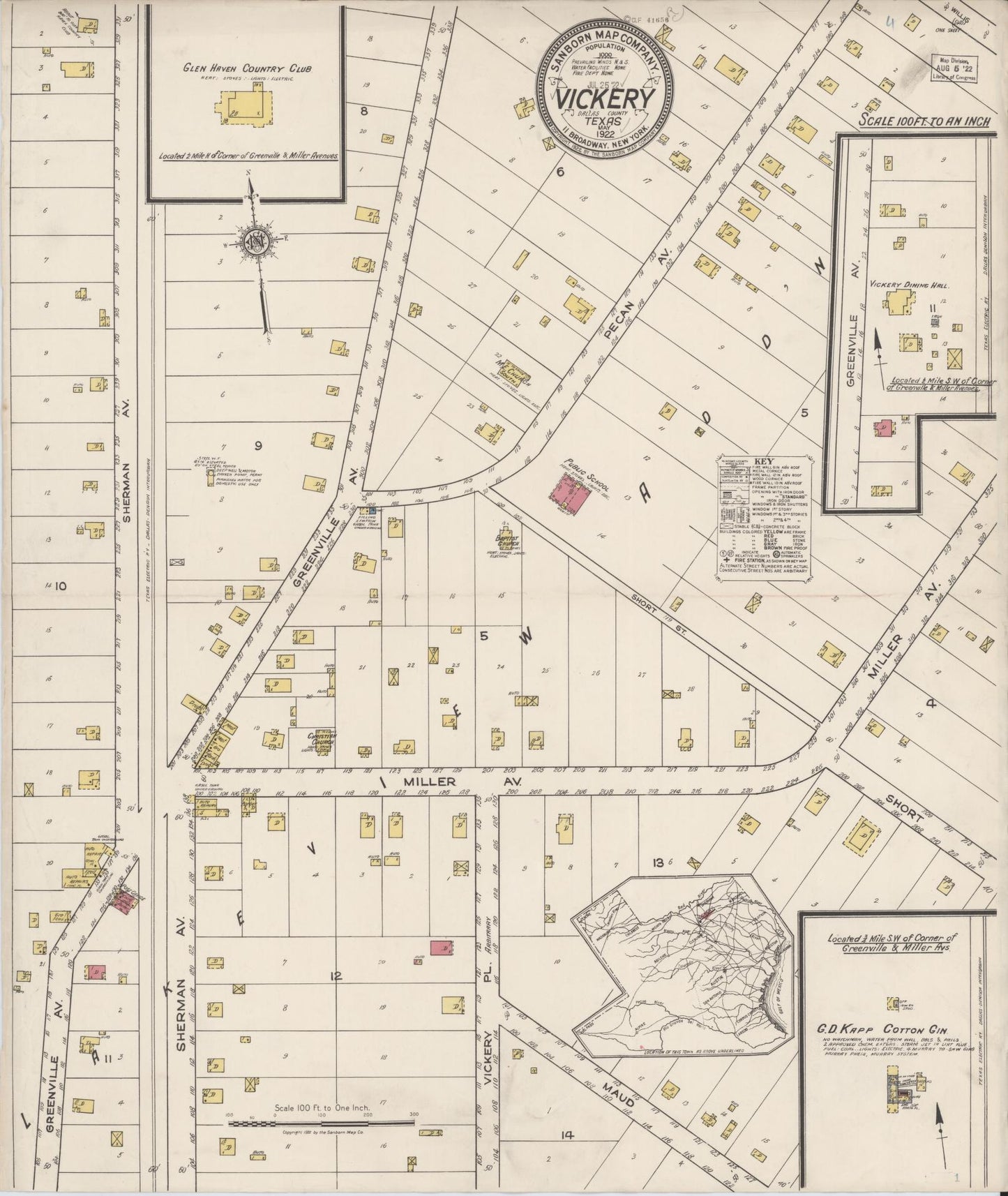 Sanborn Fire Insurance Map from Vickery, Dallas County, Texas. (1922) – Historic Sanborn Fire Insurance Map Print