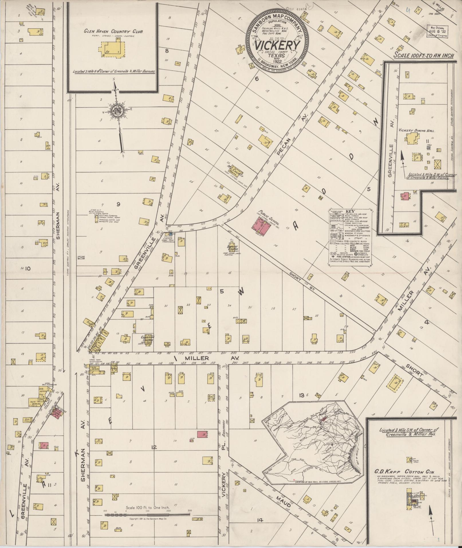 Sanborn Fire Insurance Map from Vickery, Dallas County, Texas. (1922) – Historic Sanborn Fire Insurance Map Print