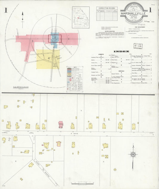 Sanborn Fire Insurance Map from Marshallville, Macon County, Georgia (1933), Sheet #0001 - Complete Map Set gallery image, historic Sanborn map, vintage wall art, Georgia Georgia