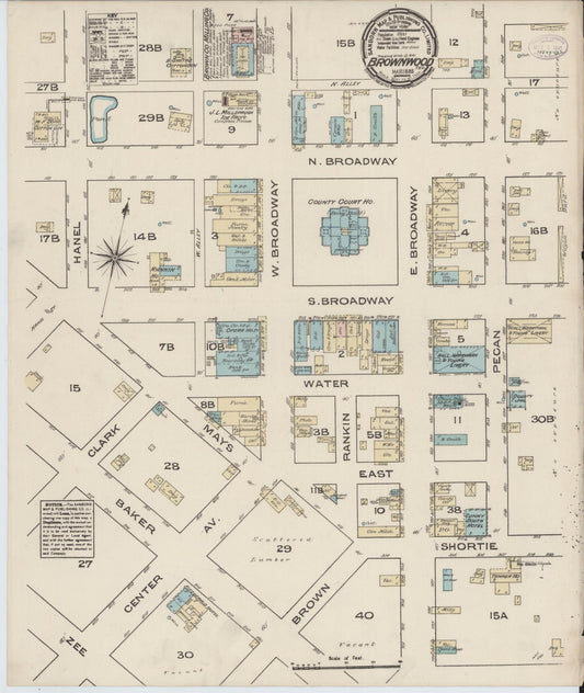 Sanborn Fire Insurance Map from Brownwood, Brown County, Texas (1885), Sheet #0001 - Historic Sanborn Fire Insurance Map Print, vintage old map wall art, antique decor, genealogy gift, Texas Texas map
