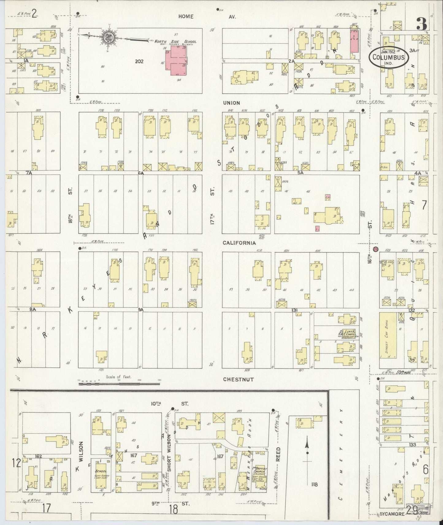 Sanborn Fire Insurance Map from Columbus, Bartholomew County, Indiana (1912), Sheet #0003 - Complete Map Set gallery image, historic Sanborn map, vintage wall art, Indiana Indiana