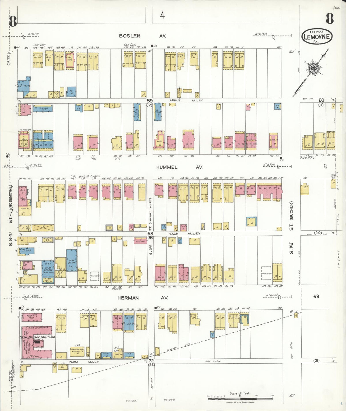 Sanborn Fire Insurance Map from Lemoyne, Cumberland County, Pennsylvania (1923), Sheet #0008 - Historic Sanborn Fire Insurance Map Print, vintage old map wall art, antique decor, genealogy gift, Pennsylvania Pennsylvania map