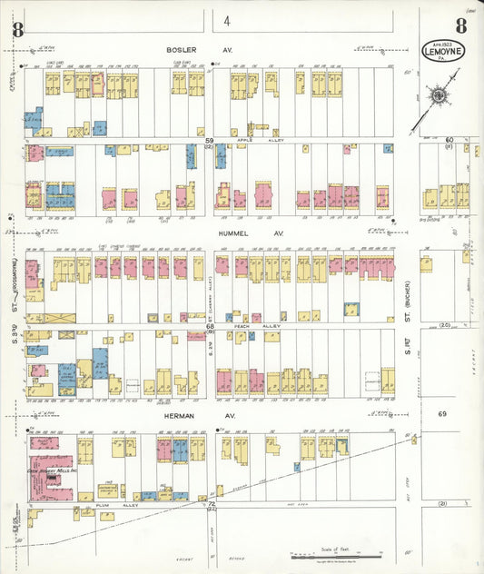 Sanborn Fire Insurance Map from Lemoyne, Cumberland County, Pennsylvania (1923), Sheet #0008 - Historic Sanborn Fire Insurance Map Print, vintage old map wall art, antique decor, genealogy gift, Pennsylvania Pennsylvania map