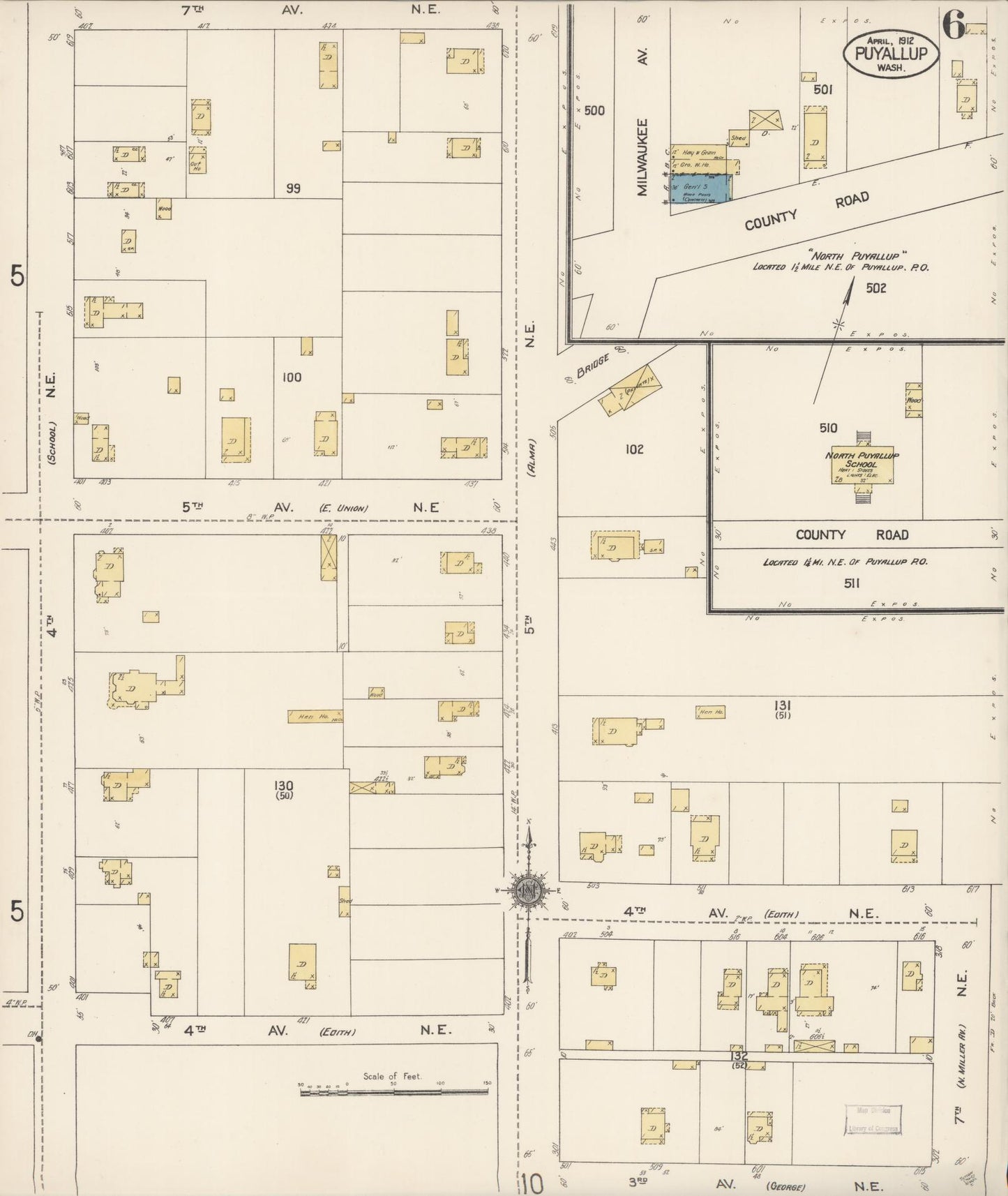 Sanborn Fire Insurance Map from Puyallup, Pierce County, Washington (1912), Sheet #0006 - Complete Map Set gallery image, historic Sanborn map, vintage wall art, Washington Washington