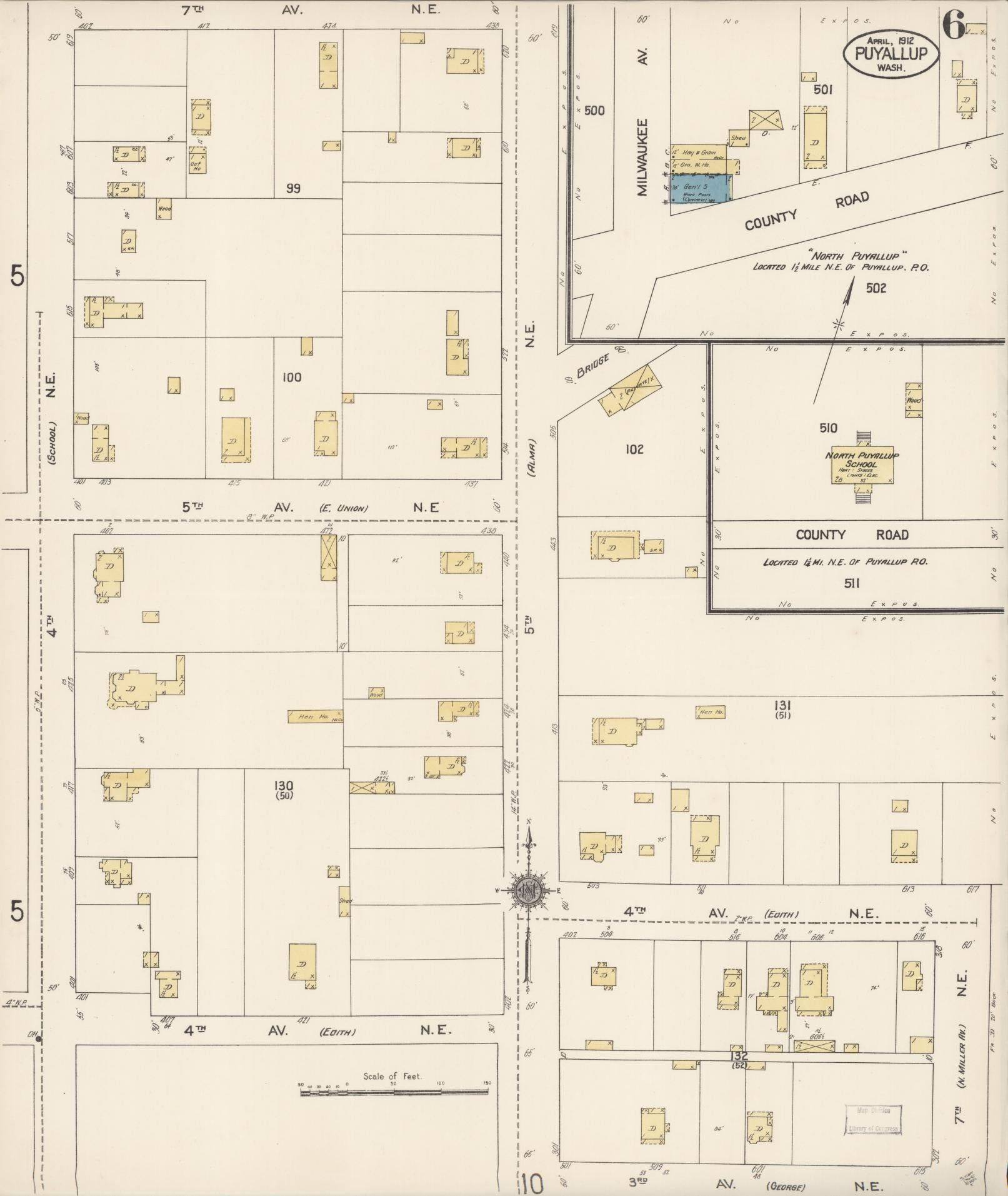 Sanborn Fire Insurance Map from Puyallup, Pierce County, Washington (1912), Sheet #0006 - Complete Map Set gallery image, historic Sanborn map, vintage wall art, Washington Washington
