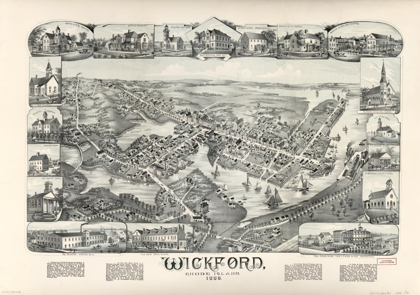 Wickford, Rhode Island, 1888. (1888) – Historic Bird’s-Eye View Panorama Print