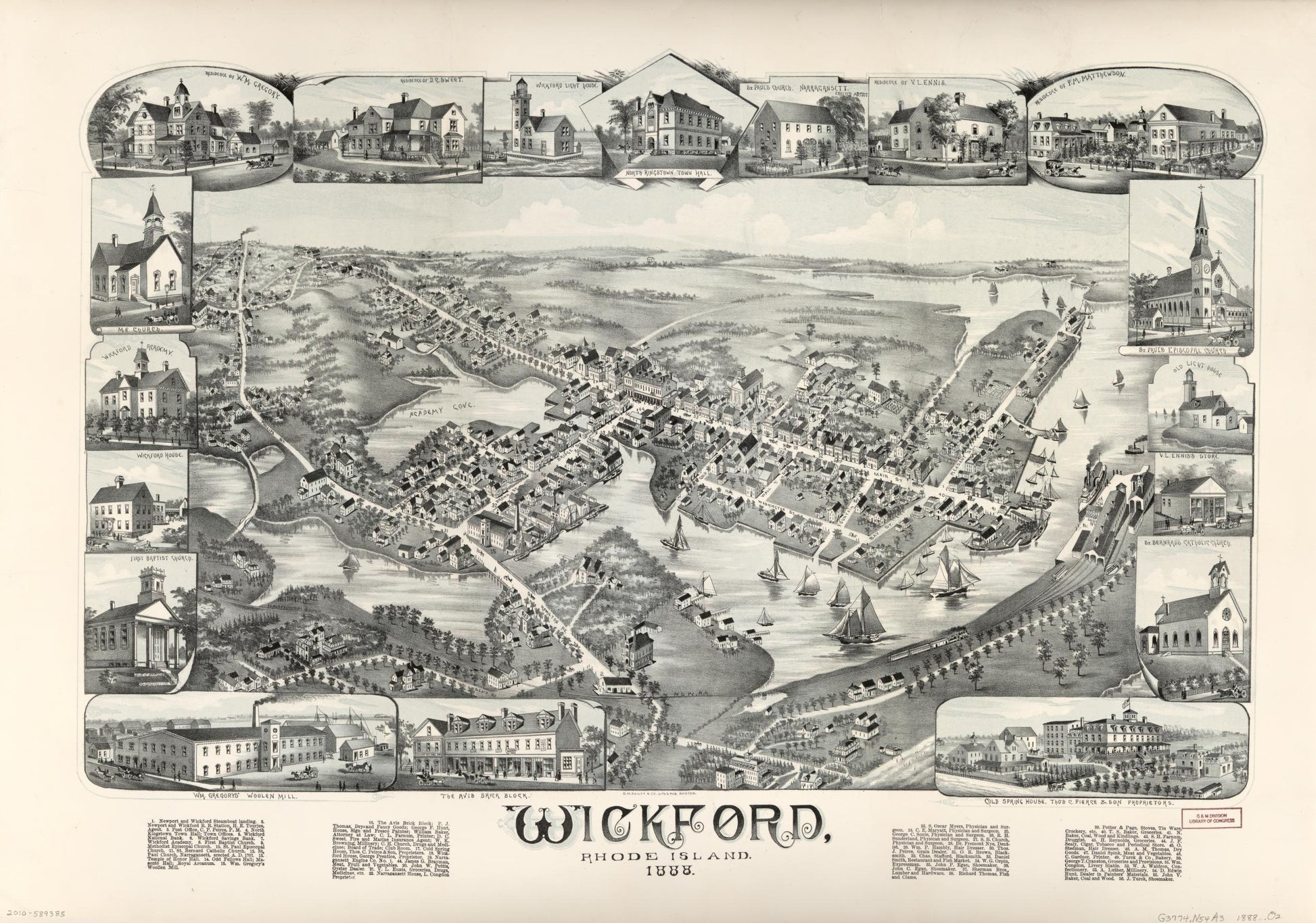 Wickford, Rhode Island, 1888. (1888) – Historic Bird’s-Eye View Panorama Print