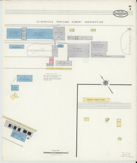Sanborn Fire Insurance Map from Kingsport, Sullivan County, Tennessee (1916), Sheet #0007 - Historic Sanborn Fire Insurance Map Print, vintage old map wall art, antique decor, genealogy gift, Tennessee Tennessee map