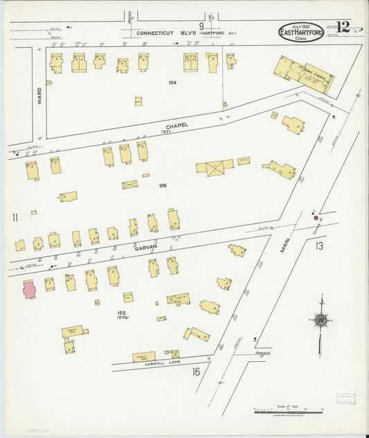 Sanborn Fire Insurance Map from East Hartford, Hartford County, Connecticut (1920), Sheet #0012 - Historic Sanborn Fire Insurance Map Print, vintage old map wall art, antique decor, genealogy gift, Connecticut Connecticut map