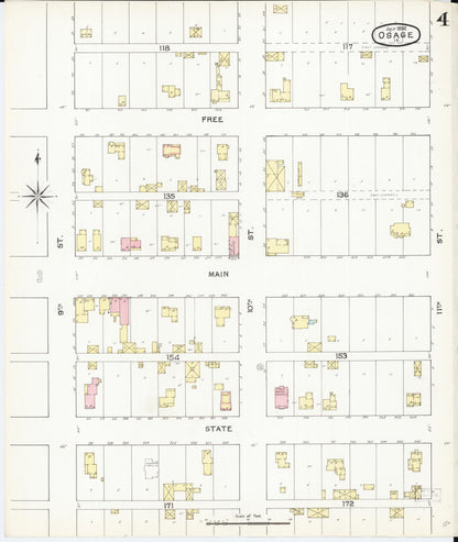 Sanborn Fire Insurance Map from Osage, Mitchell County, Iowa (1892), Sheet #0004 - Historic Sanborn Fire Insurance Map Print, vintage old map wall art