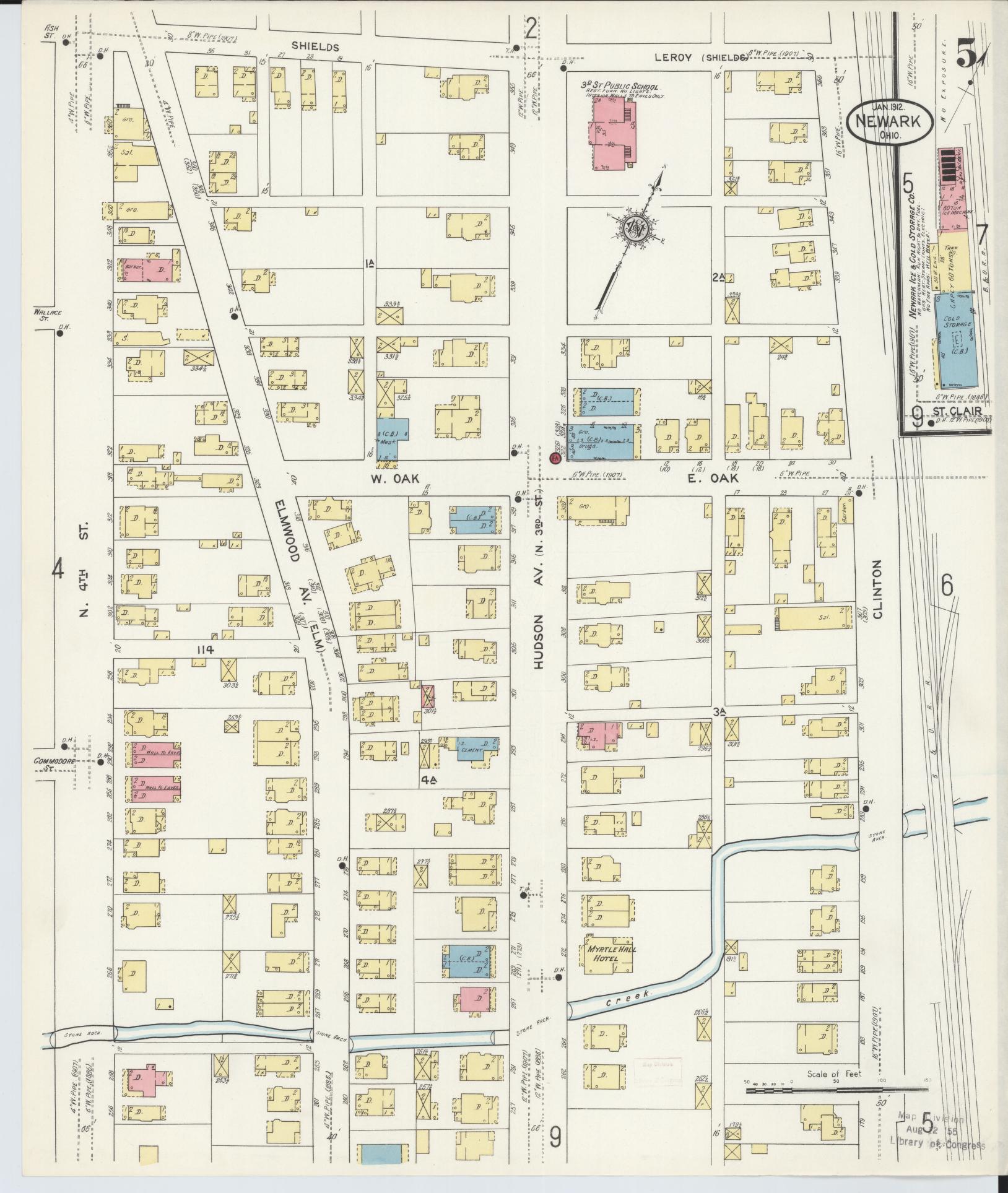 Sanborn Fire Insurance Map from Newark, Licking County, Ohio (1912), Sheet #0005 - Historic Sanborn Fire Insurance Map Print, vintage old map wall art, antique decor, genealogy gift, Ohio Ohio map
