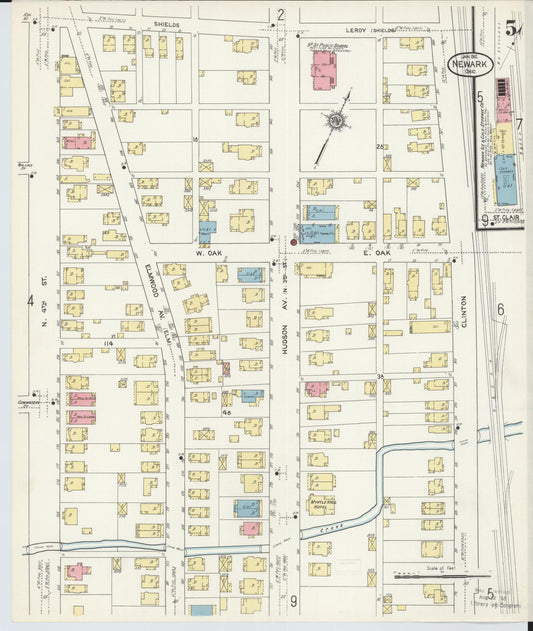 Sanborn Fire Insurance Map from Newark, Licking County, Ohio (1912), Sheet #0005 - Historic Sanborn Fire Insurance Map Print, vintage old map wall art, antique decor, genealogy gift, Ohio Ohio map