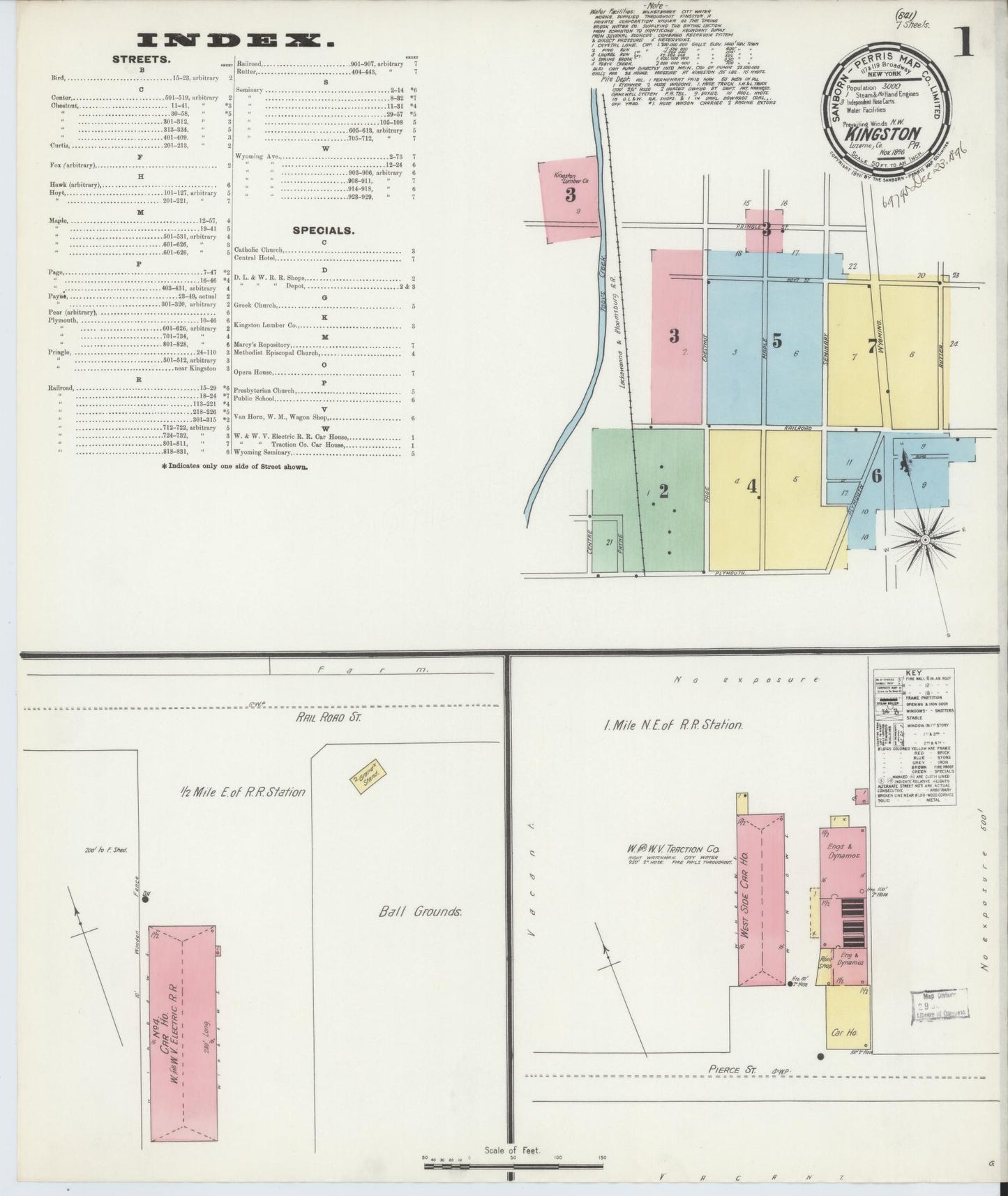 Sanborn Fire Insurance Map from Kingston, Luzerne County, Pennsylvania (1896), Sheet #0001 - Complete Map Set gallery image, historic Sanborn map, vintage wall art, Pennsylvania Pennsylvania