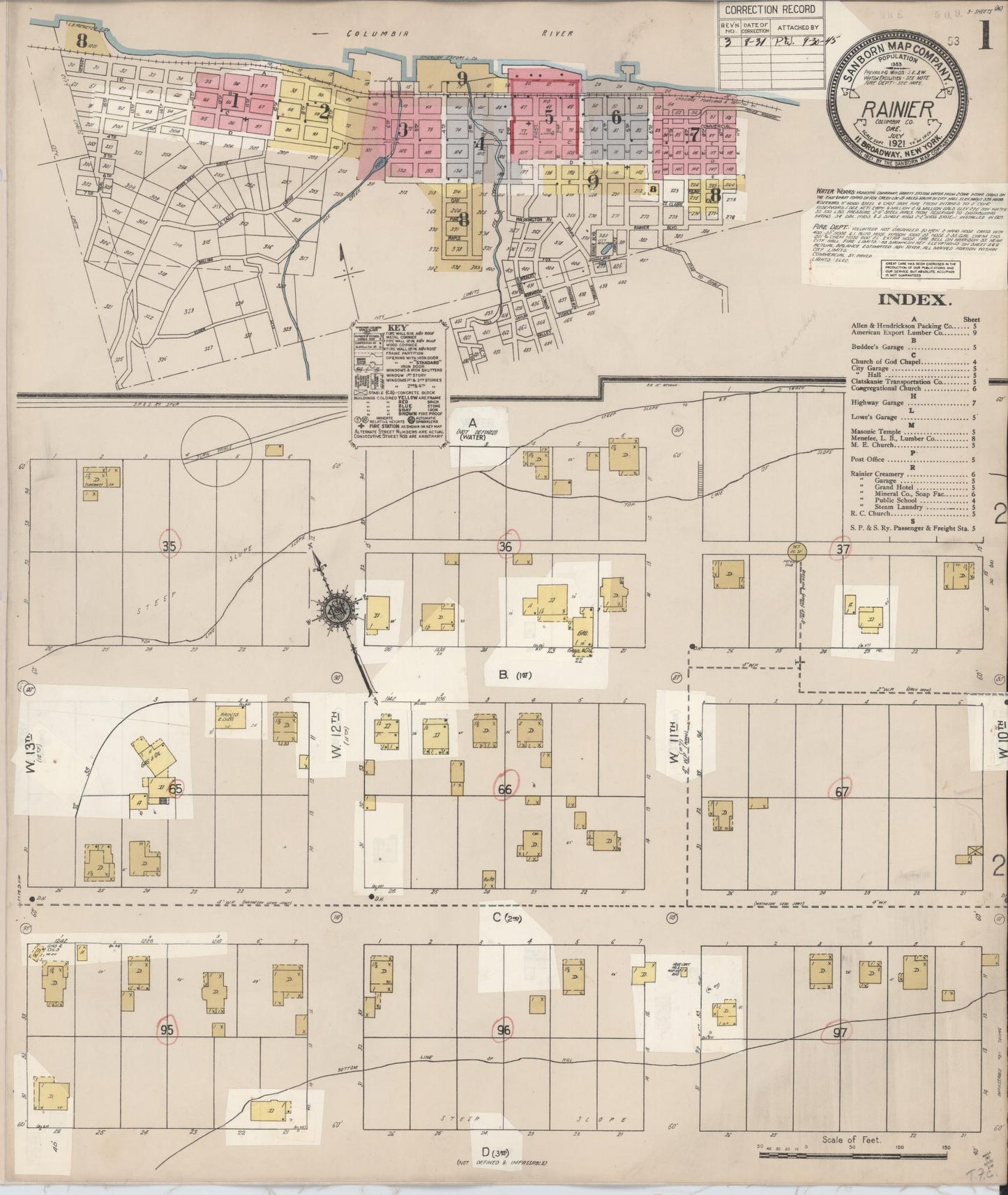 Sanborn Fire Insurance Map from Rainier, Columbia County, Oregon (1931), Sheet #0001 - Complete Map Set gallery image, historic Sanborn map, vintage wall art, Oregon Oregon