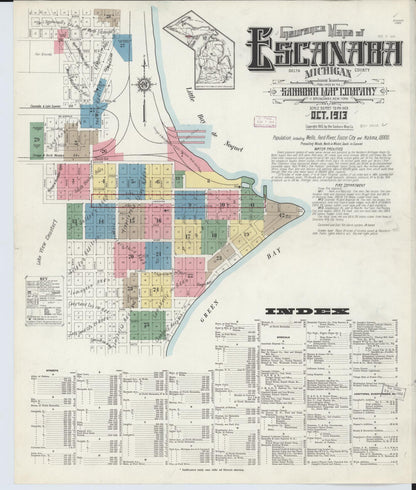 Sanborn Fire Insurance Map from Escanaba, Delta County, Michigan (1913), Sheet #0001 - Complete Map Set gallery image, historic Sanborn map, vintage wall art, Michigan Michigan