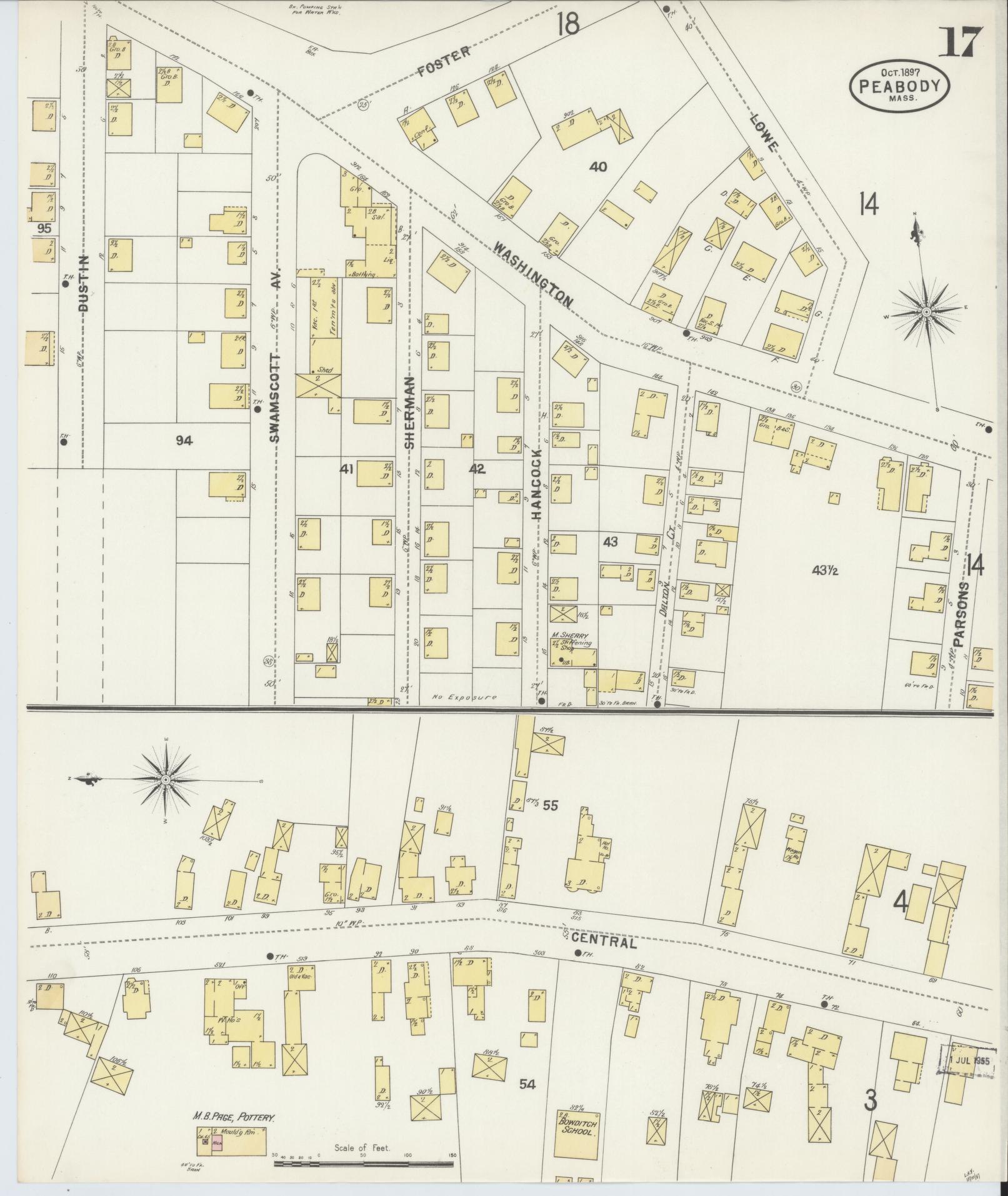 Sanborn Fire Insurance Map from Peabody, Essex County, Massachusetts (1897), Sheet #0017 - Historic Sanborn Fire Insurance Map Print, vintage old map wall art, antique decor, genealogy gift, Massachusetts Massachusetts map