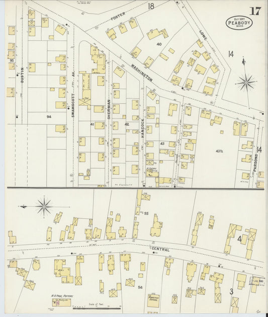 Sanborn Fire Insurance Map from Peabody, Essex County, Massachusetts (1897), Sheet #0017 - Historic Sanborn Fire Insurance Map Print, vintage old map wall art, antique decor, genealogy gift, Massachusetts Massachusetts map