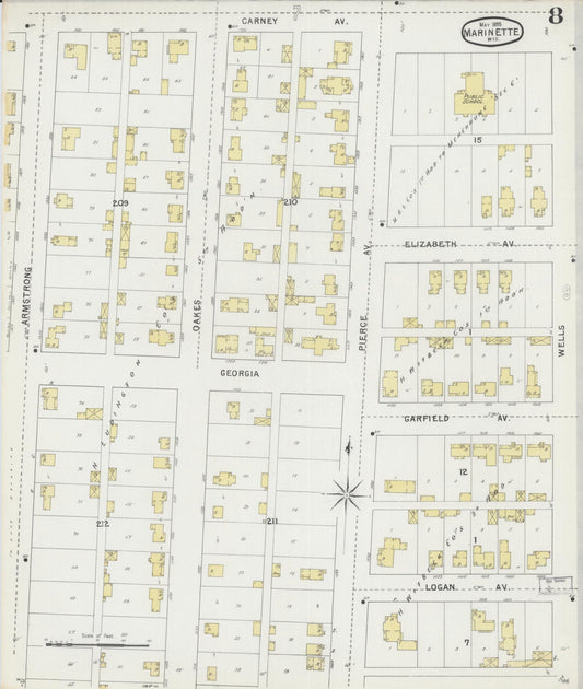 Sanborn Fire Insurance Map from Marinette, Marinette County, Wisconsin (1895), Sheet #0008 - Historic Sanborn Fire Insurance Map Print, vintage old map wall art, antique decor, genealogy gift, Wisconsin Wisconsin map