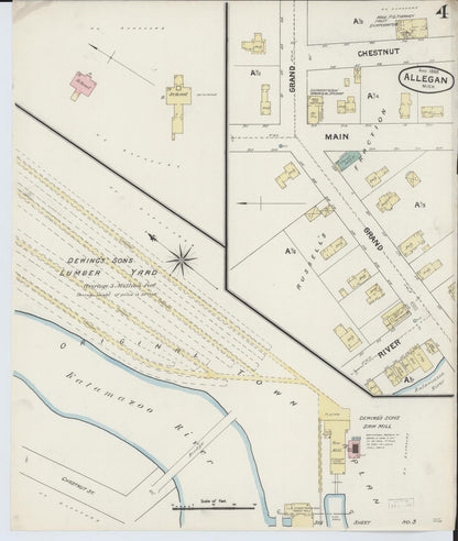 Sanborn Fire Insurance Map from Allegan, Allegan County, Michigan (1888), Sheet #0004 - Historic Sanborn Fire Insurance Map Print, vintage old map wall art, antique decor, genealogy gift, Michigan Michigan map