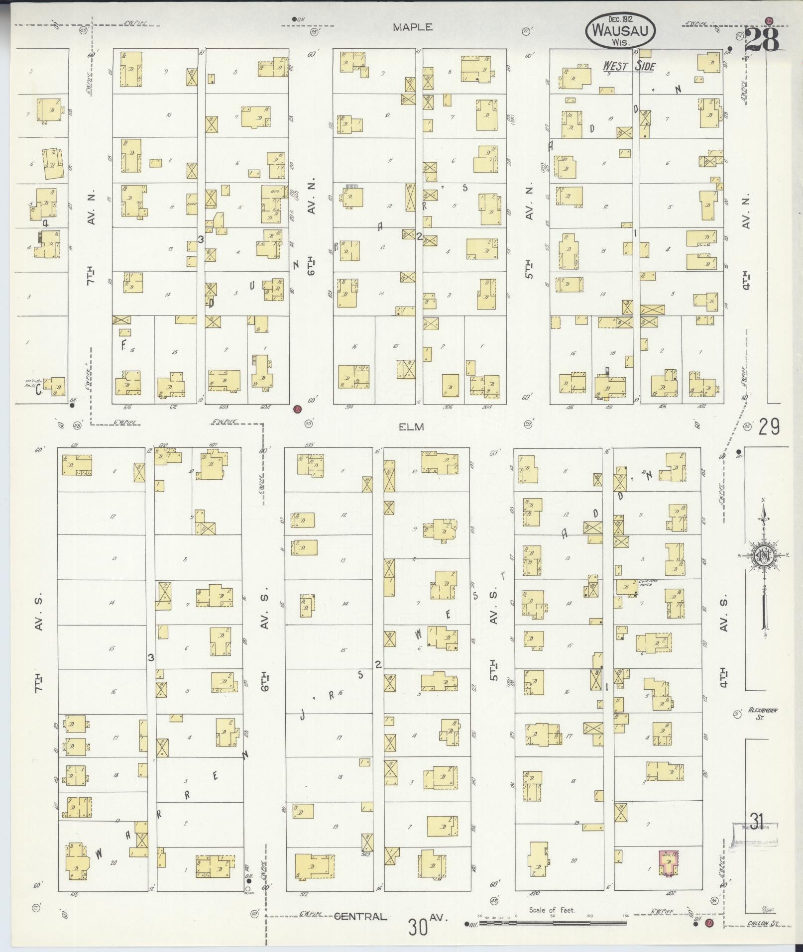 Sanborn Fire Insurance Map from Wausau, Marathon County, Wisconsin (1912), Sheet #0028 - Complete Map Set gallery image, historic Sanborn map, vintage wall art, Wisconsin Wisconsin