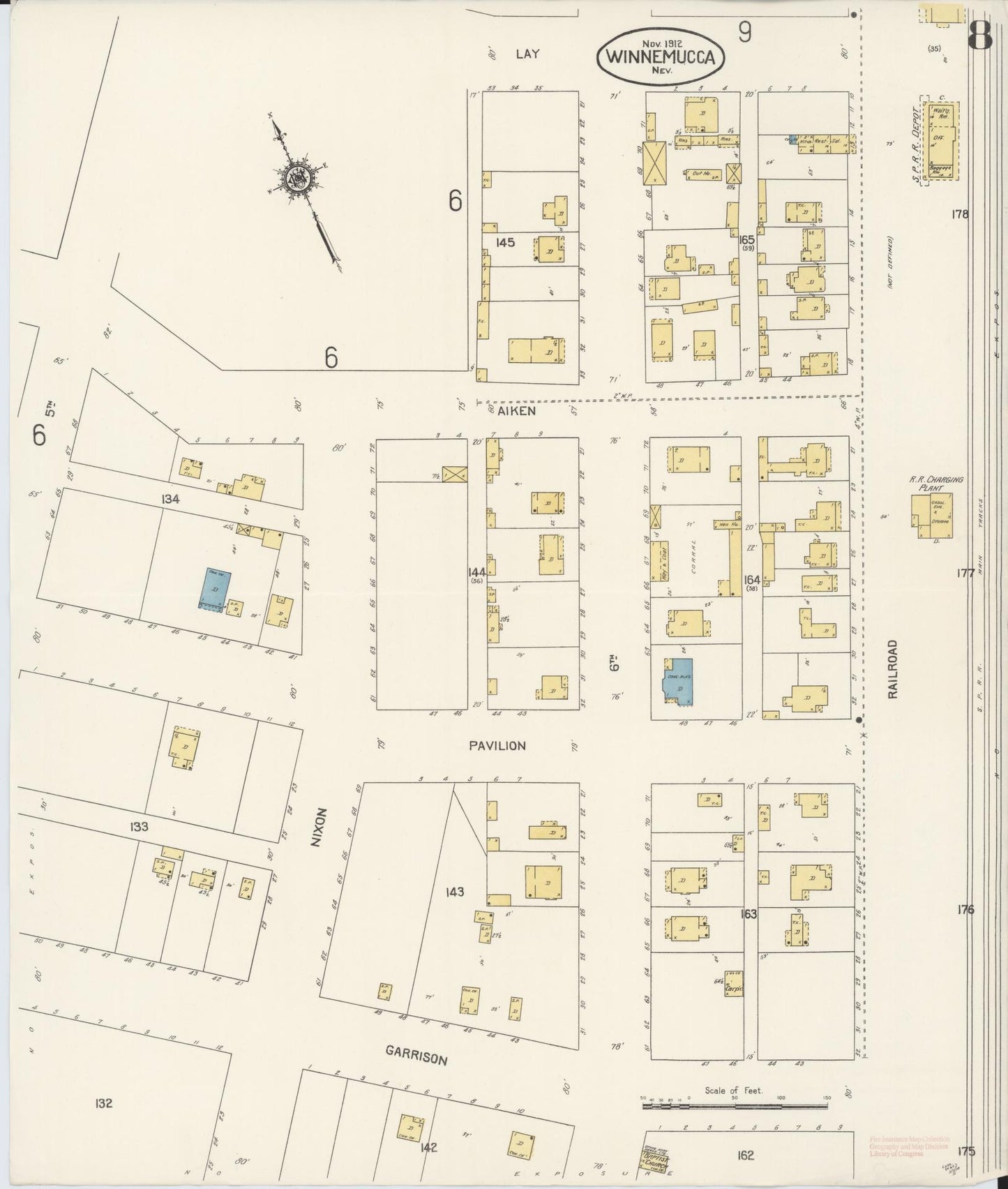 Sanborn Fire Insurance Map from Winnemucca, Humboldt County, Nevada (1912), Sheet #0008 - Complete Map Set gallery image, historic Sanborn map, vintage wall art, Nevada Nevada