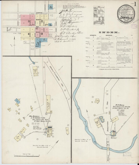 Sanborn Fire Insurance Map from Danville, Boyle County, Kentucky (1886), Sheet #0001 - Complete Map Set gallery image, historic Sanborn map, vintage wall art, Kentucky Kentucky