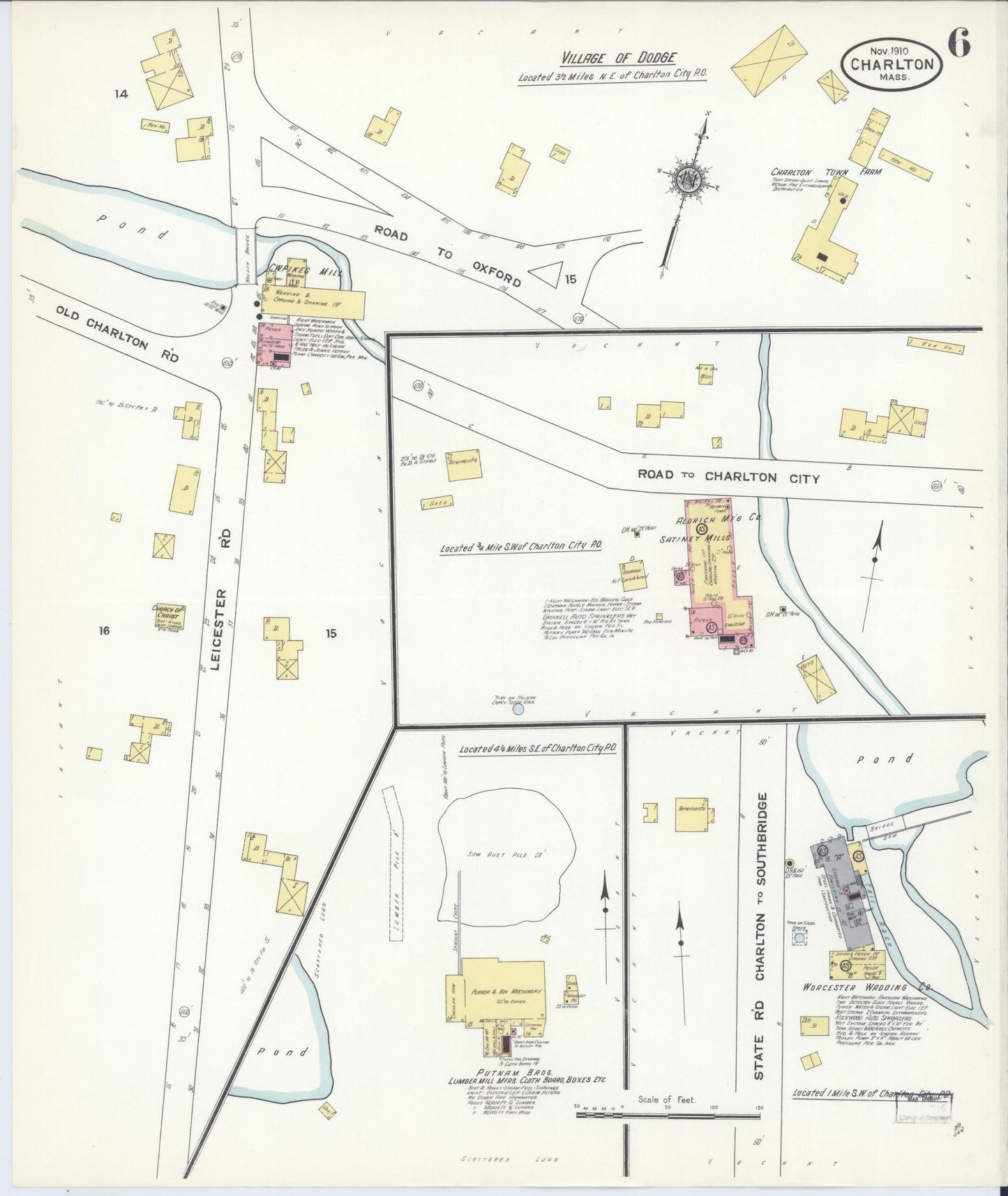 Sanborn Fire Insurance Map from Charlton, Worcester County, Massachusetts (1910), Sheet #0006 - Complete Map Set gallery image, historic Sanborn map, vintage wall art, Massachusetts Massachusetts