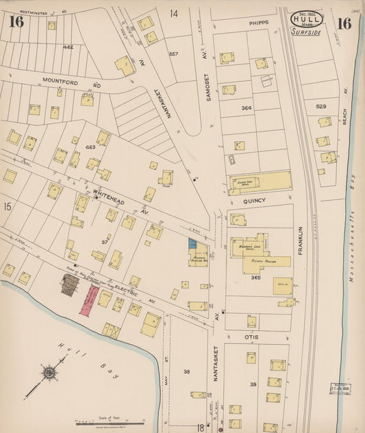 Sanborn Fire Insurance Map from Hull, Plymouth County, Massachusetts (1922), Sheet #0016 - Historic Sanborn Fire Insurance Map Print, vintage old map wall art, antique decor, genealogy gift, Massachusetts Massachusetts map