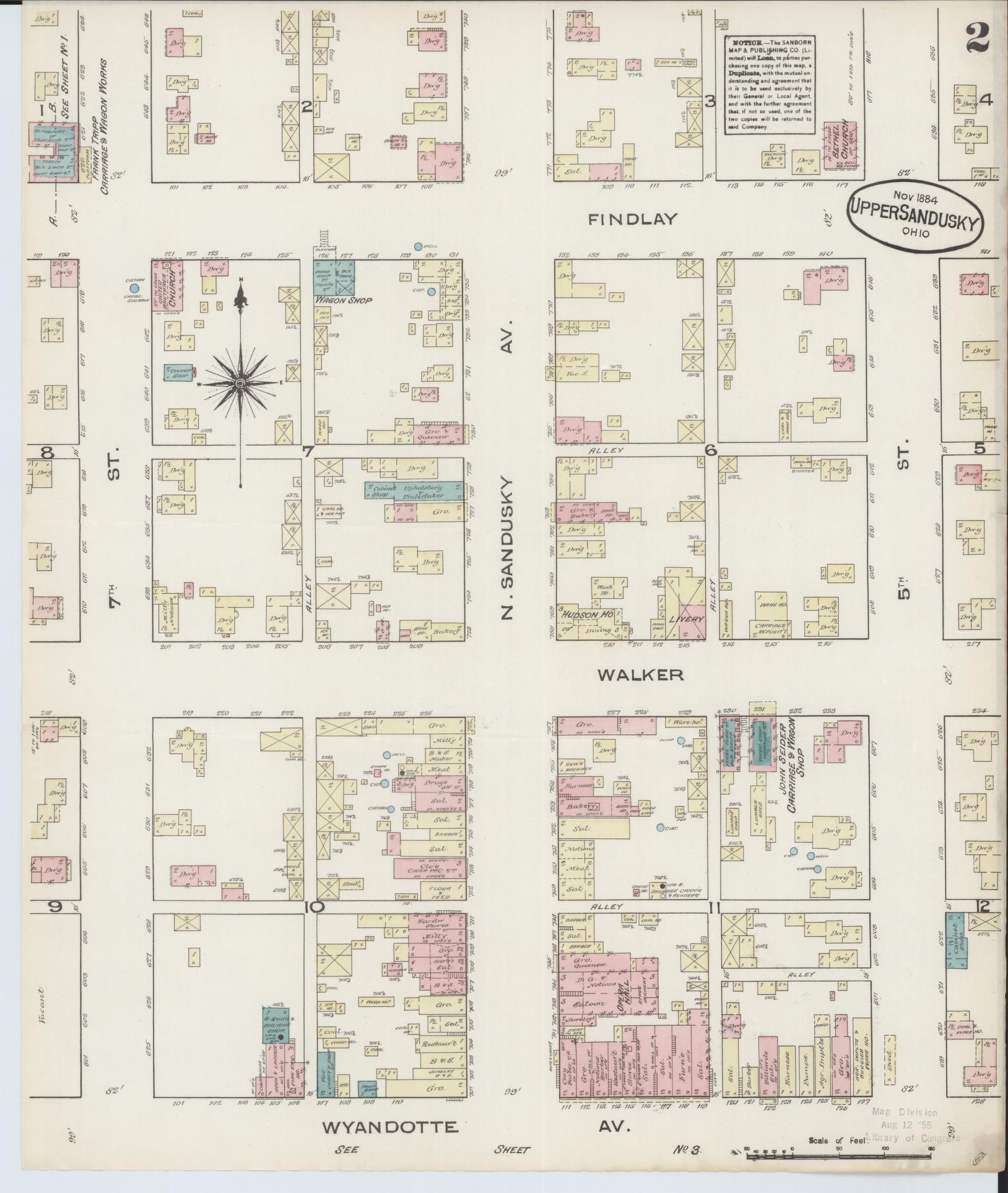 Sanborn Fire Insurance Map from Upper Sandusky, Wyandot County, Ohio (1884), Sheet #0002 - Complete Map Set gallery image, historic Sanborn map, vintage wall art, Ohio Ohio