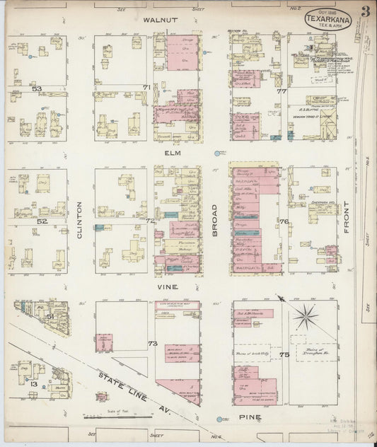 Sanborn Fire Insurance Map from Texarkana, Bowie County, Texas (1885), Sheet #0003 - Historic Sanborn Fire Insurance Map Print, vintage old map wall art, antique decor, genealogy gift, Texas Texas map