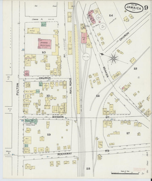 Sanborn Fire Insurance Map from Jamaica, Queens County, New York (1891), Sheet #0009 - Historic Sanborn Fire Insurance Map Print, vintage old map wall art, antique decor, genealogy gift, New York New York map