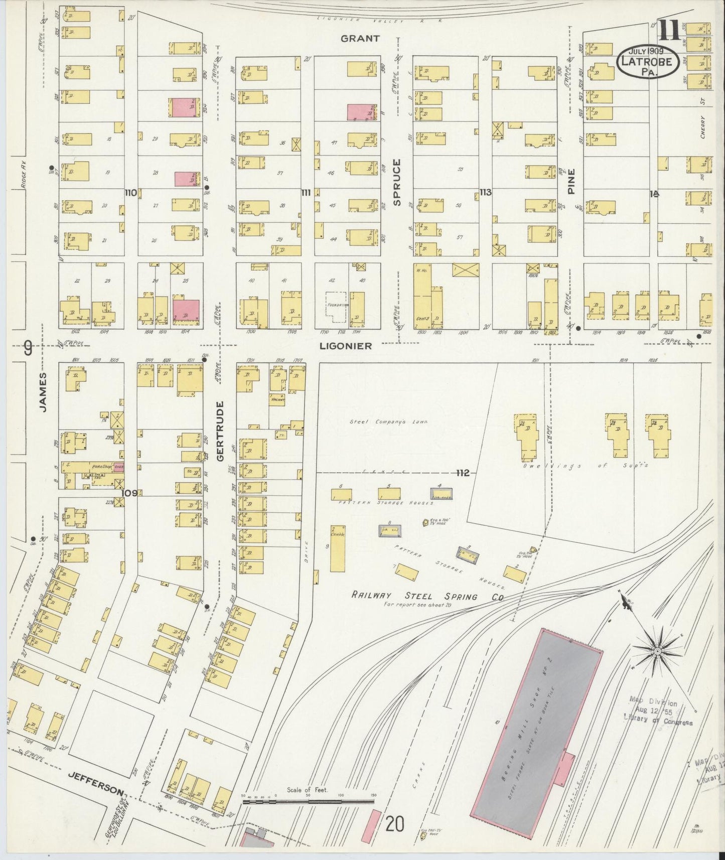 Sanborn Fire Insurance Map from Latrobe, Westmoreland County, Pennsylvania (1909), Sheet #0011 - Complete Map Set gallery image, historic Sanborn map, vintage wall art, Pennsylvania Pennsylvania
