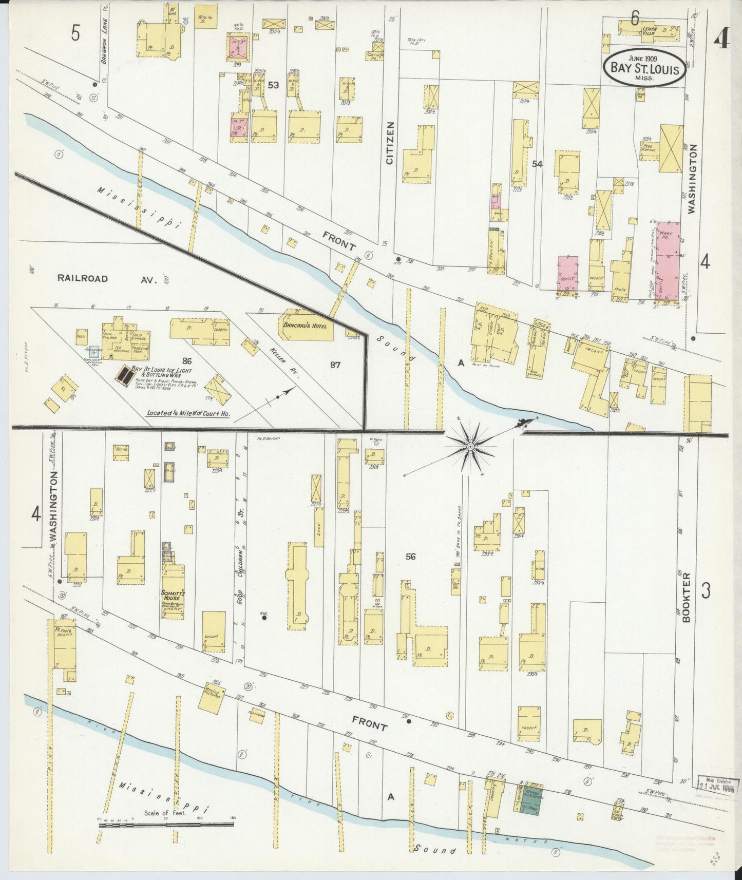 Sanborn Fire Insurance Map from Bay Saint Louis, Hancock County, Mississippi (1909), Sheet #0004 - Complete Map Set gallery image, historic Sanborn map, vintage wall art, Mississippi Mississippi